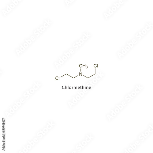 Chlormethine flat skeletal molecular structure Antineoplastic drug used in cancer treatment. Vector illustration scientific diagram.