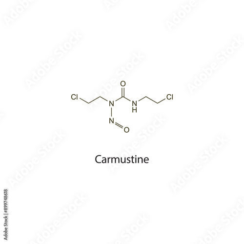 Carmustine flat skeletal molecular structure Antineoplastic drug used in cancer treatment. Vector illustration scientific diagram.