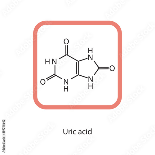 Uric acid skeletal structure schematic illustration, nucleobase molecule.