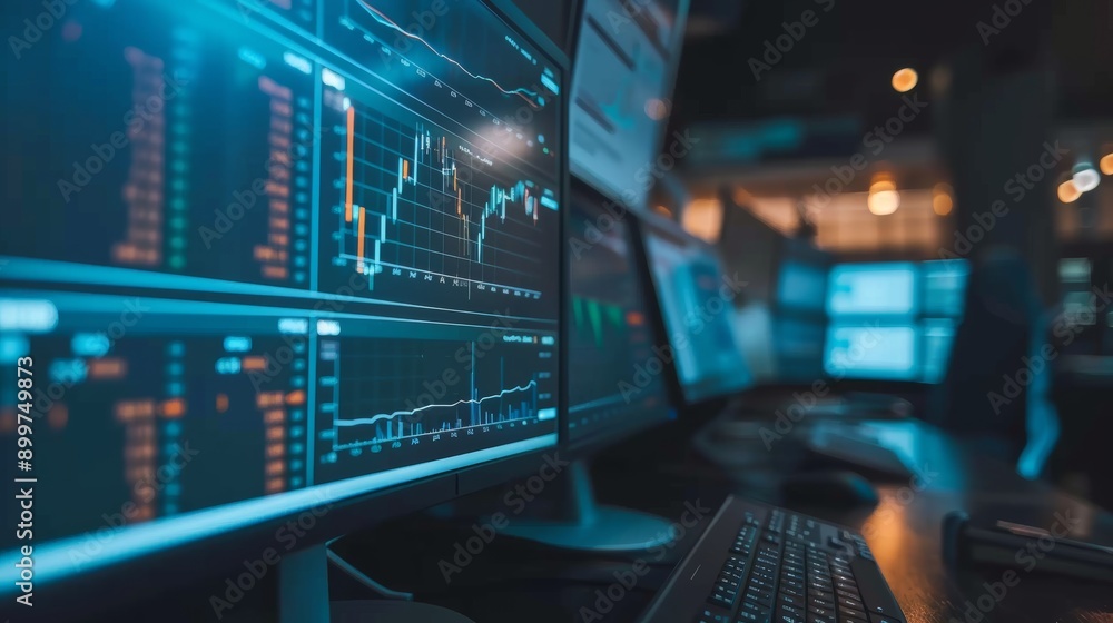 stock data monitor analyzing data stock market in monitoring room on the data presented in the chart, forex trading graph, stock exchange trading online, financial investment stock data monitor analyzing data stock market in monitoring room on the data presented in the chart, forex trading graph, stock exchange trading online, financial investment