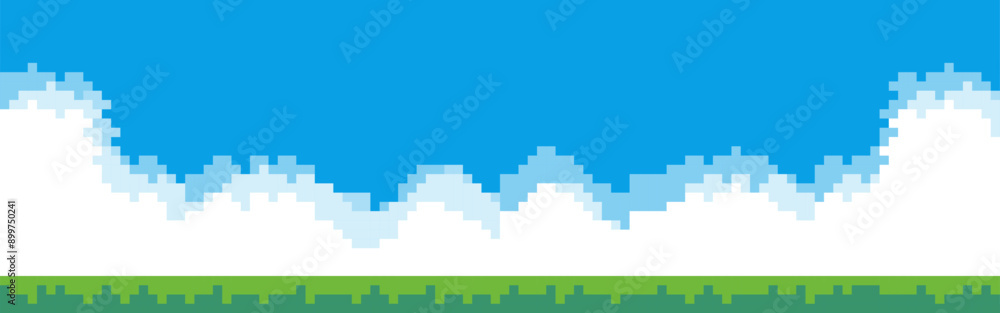 Fototapeta premium Pixel game screen background vector Pixel sky and ground.