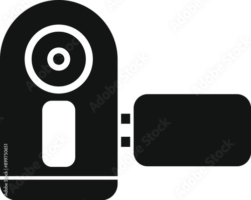 Simple icon of an action camera showing the lens and side battery compartment