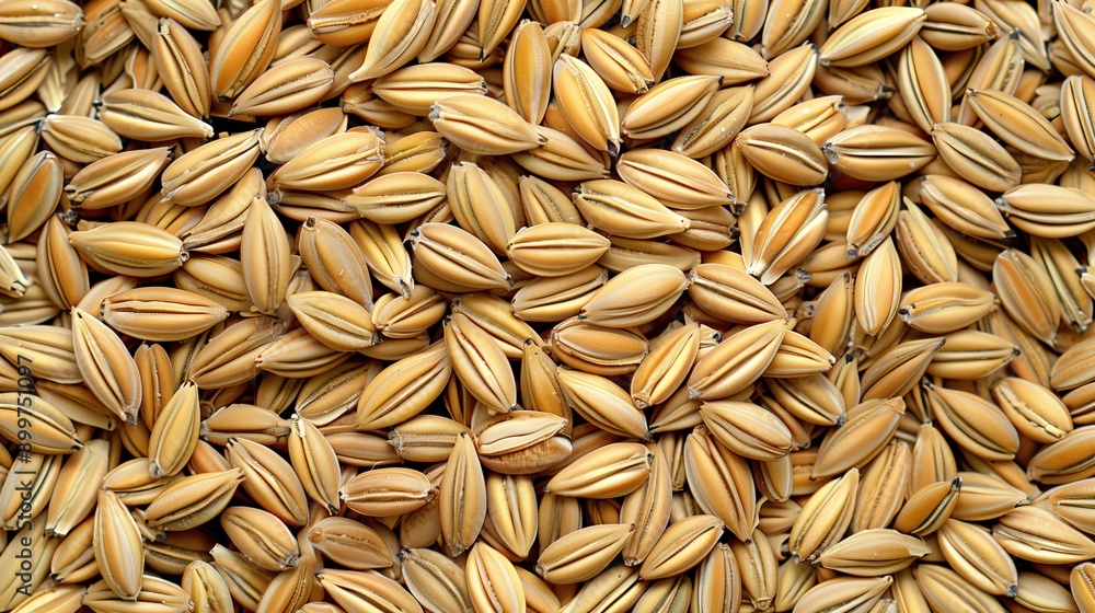 Macro close-up of raw rye grain, rye texture surface for wallpaper banner background with copyspace Macro close-up of raw rye grain, rye texture surface for wallpaper banner background with copyspace