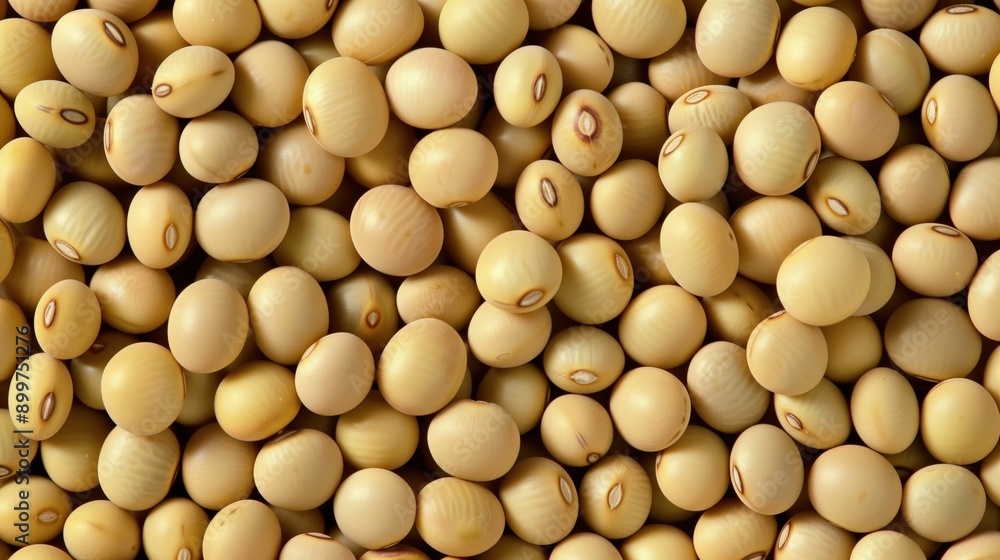 Macro close-up of raw smooth white soybeans, soy bean texture surface for wallpaper banner background with copyspace Macro close-up of raw smooth white soybeans, soy bean texture surface for wallpaper banner background with copyspace