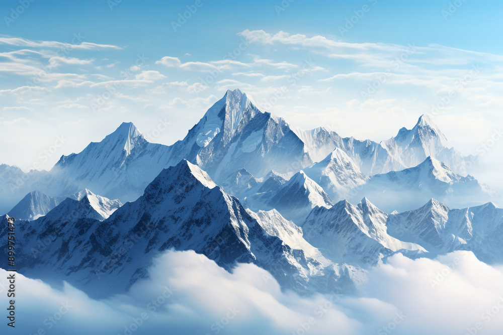 Obraz premium Snow-capped peaks pierce the sky in a breathtaking alpine landscape