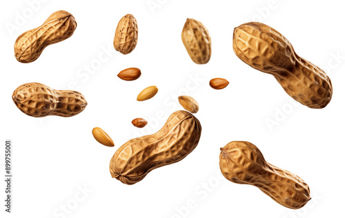 Falling peanut, full body, on a transparent background