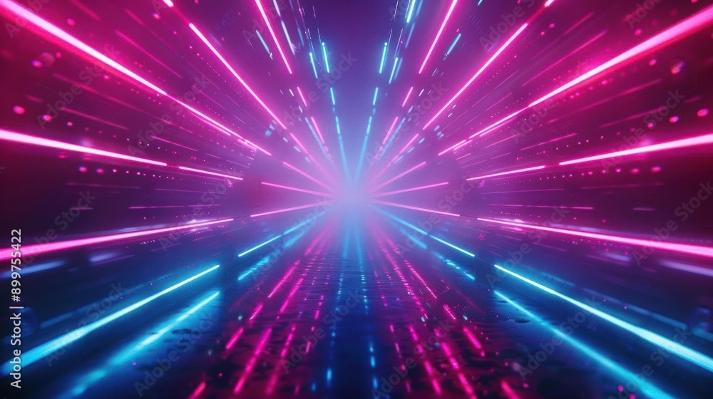 Futuristic neon tunnel with vibrant pink and blue lights creating an energetic atmosphere for digital art or tech presentations. Futuristic neon tunnel with vibrant pink and blue lights creating an energetic atmosphere for digital art or tech presentations.