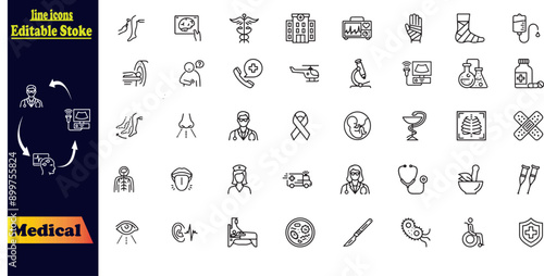Set of 40 line icons related to Medical