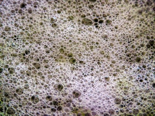 Foam of latte drink savory taxture closeup moleculal view photo