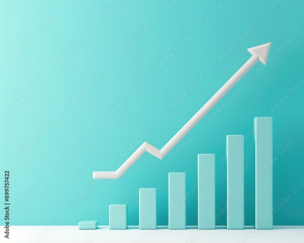 Fototapeta premium Modern Minimalistic 3D Arrow Graph on Blue Green Background Symbolizing Business Growth Conceptual Illustration with Upward Trend