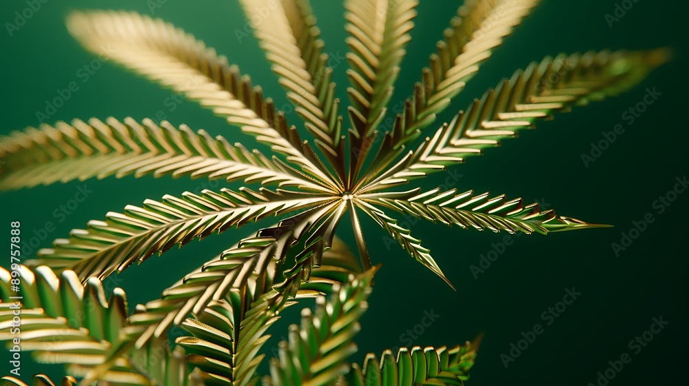 Abstract Representation of a Golden Cannabis Leaf on Green Background Abstract Representation of a Golden Cannabis Leaf on Green Background