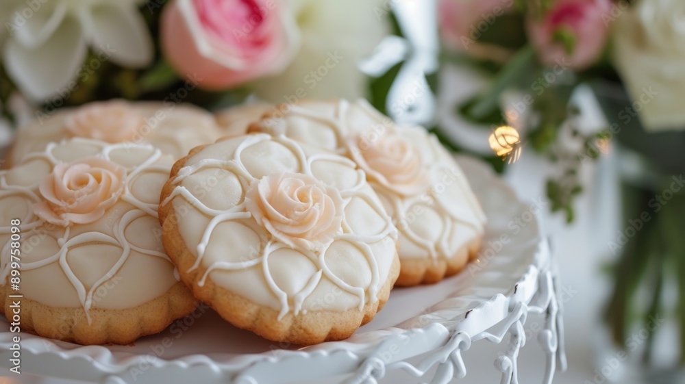 A beautifully arranged platter of butter cookies on a decorative plate, perfect for a festive occasion or tea time. A beautifully arranged platter of butter cookies on a decorative plate, perfect for a festive occasion or tea time.