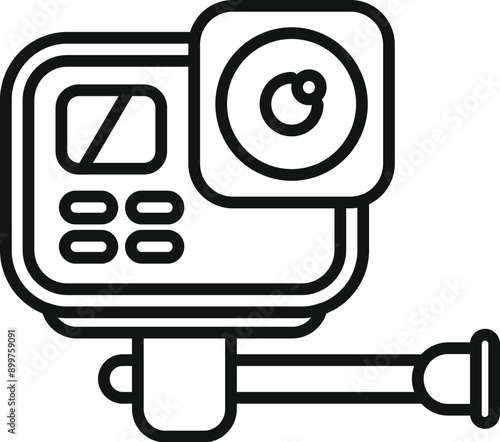 Compact action camera mounted on a monopod stand, ready for capturing dynamic footage