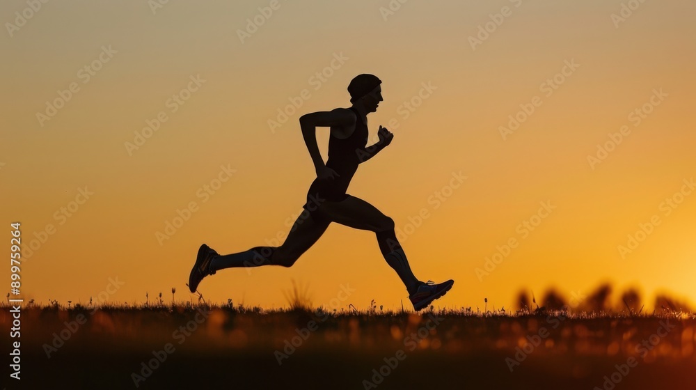 A silhouette of a runner in motion against a vibrant sunset backdrop, symbolizing energy, determination, and athleticism. A silhouette of a runner in motion against a vibrant sunset backdrop, symbolizing energy, determination, and athleticism.