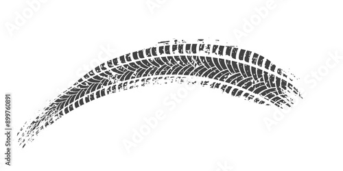 Tire track. Car, bike, motorcycle tyre mark with grunge effect isolated on white background. Wheel footprint on the road. Top view of rubber protector mark.