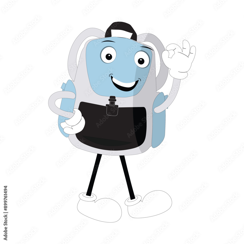 Backpack mascot cartoon Back to school and have fun. Character doodle illustration of walking school bag character design of a school bag Backpack mascot cartoon Back to school and have fun. Character doodle illustration of walking school bag character design of a school bag