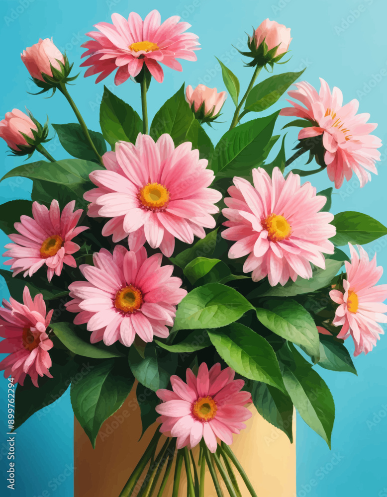 Obraz premium Vibrant Pink Daisies in a Yellow Vase