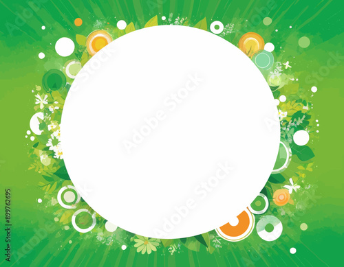 Vibrant Green Circle with Colorful Flower and Leaf Design