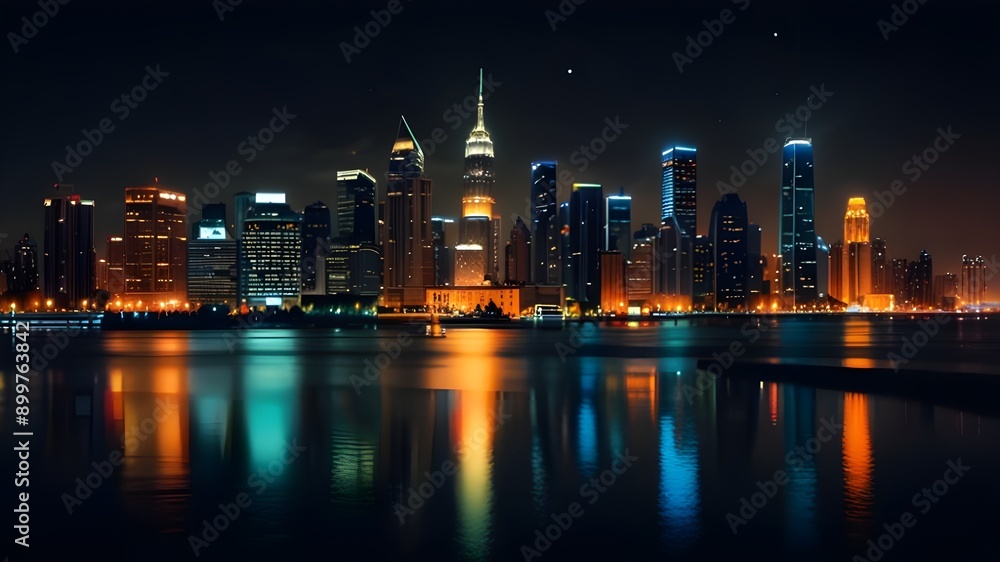 Fototapeta premium night view of the city HD 8K wallpaper Stock Photographic Image