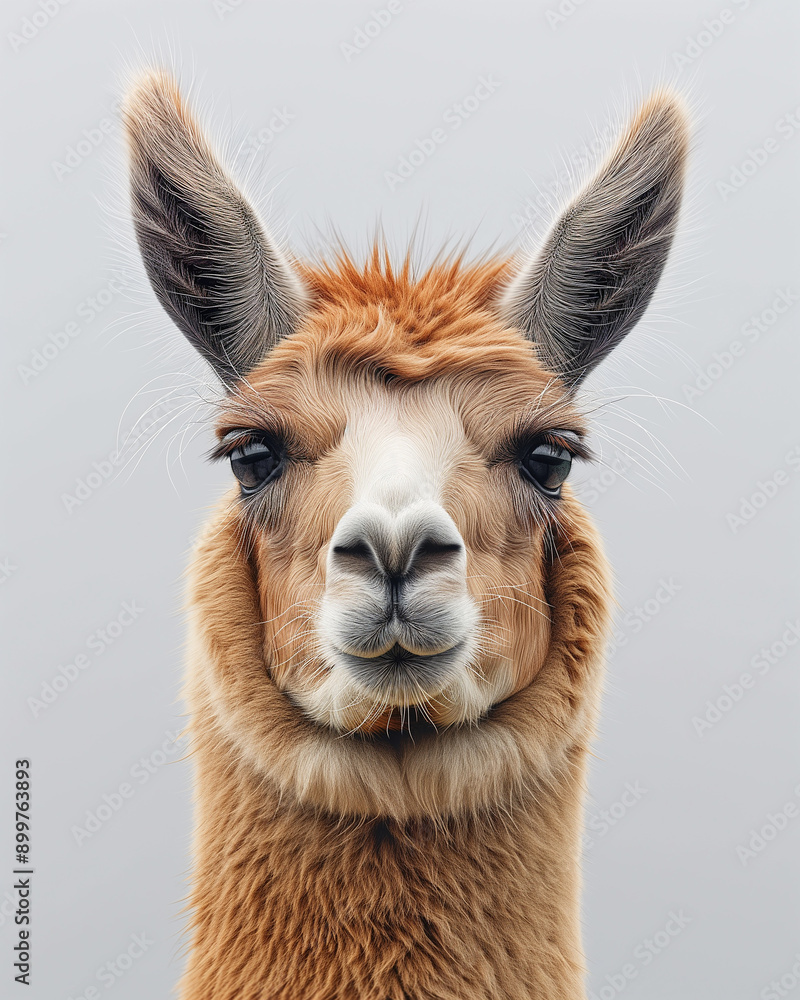 Obraz premium Close up portrait of a cute furry lama with expressive face and domesticated features