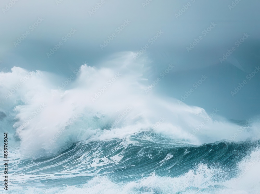 Obraz premium Beautiful image of waves crashing on the beach before the storm.