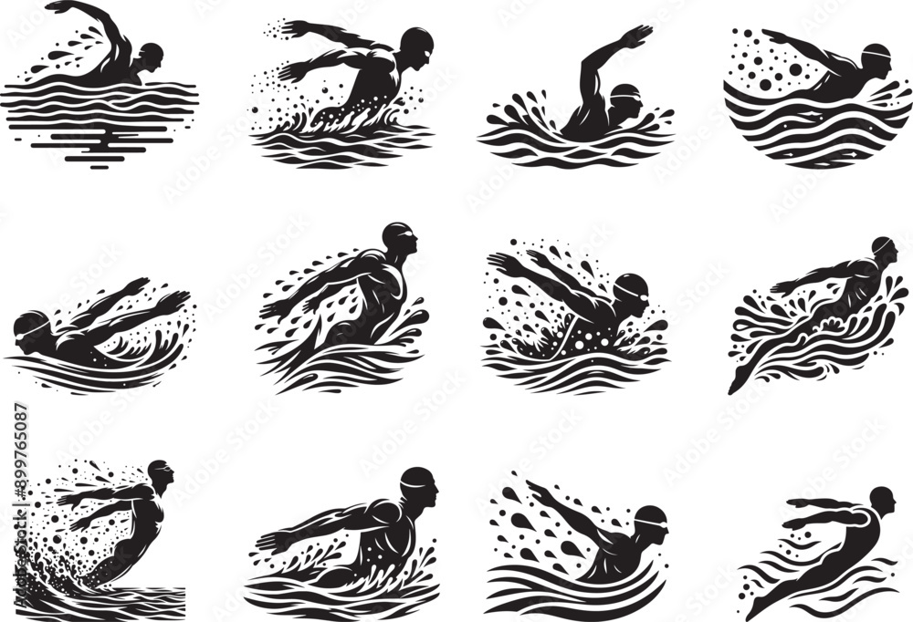 Naklejka premium Swimming Silhouette Vector Illustration