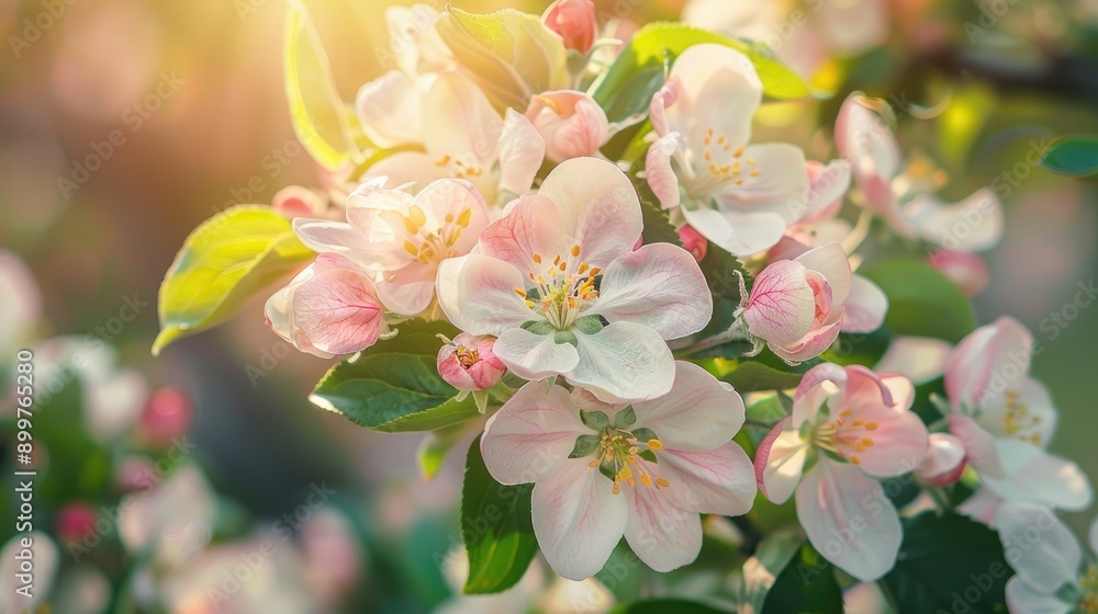 Fototapeta premium Blooming apple and pear fruit tree flowers in spring