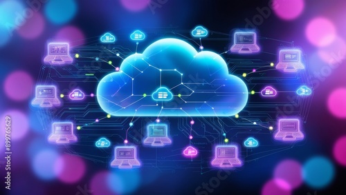 Wallpaper Mural Futuristic Cloud Computing Network with Data Transfer Torontodigital.ca