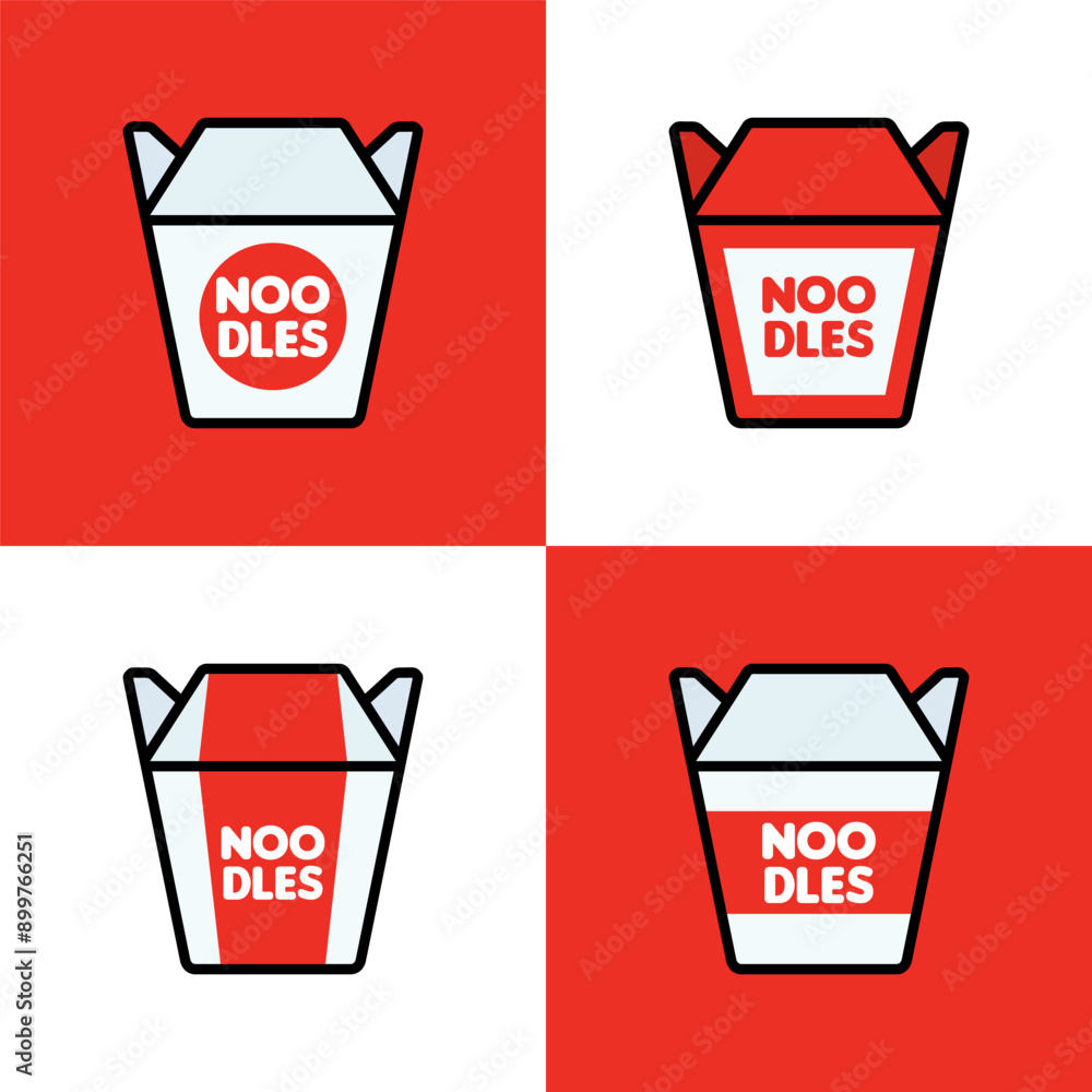 A set of red takeaway carton box noodles or wok box, flat vector illustration isolated A set of red takeaway carton box noodles or wok box, flat vector illustration isolated