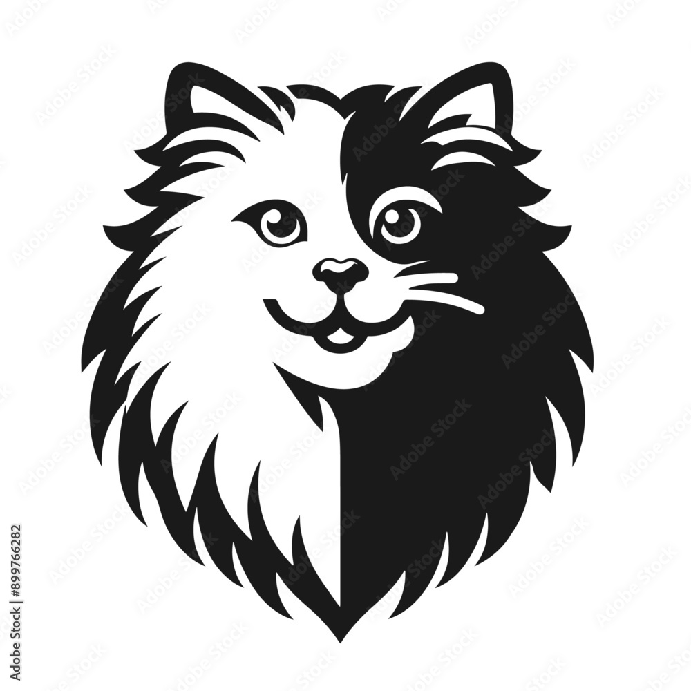 Obraz premium Clean Black and white vector silhouette of a Cat on white background