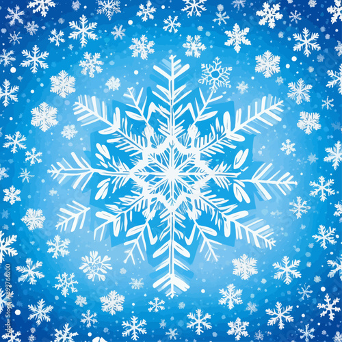 Snowflake Patterned Background with Snowflakes and Leaves