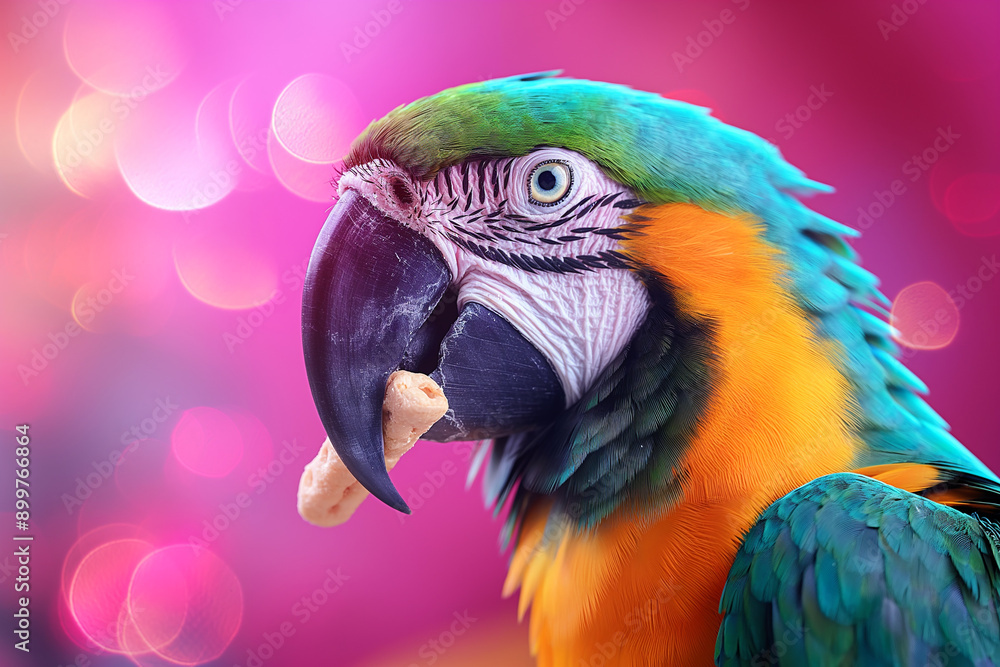 Beautiful colorful parrot macaw with vibrant feathers and beak closeup in tropical wildlife Beautiful colorful parrot macaw with vibrant feathers and beak closeup in tropical wildlife