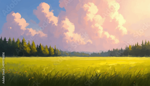 Serene Fieldscape with Clouds and Trees