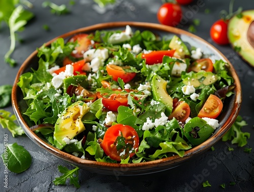 Vibrant Salad Delight A Healthy and Flavorful Medley in a Ceramic Bowl