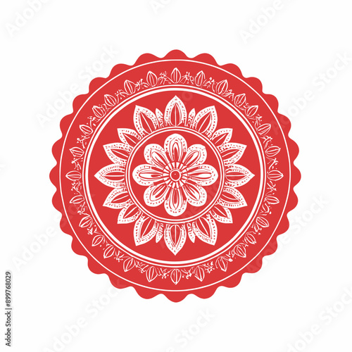 Red and white floral patterned circle