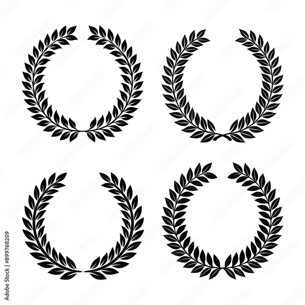 A Set of Four Black Round Leafy Laurel Wreaths A Set of Four Black Round Leafy Laurel Wreaths