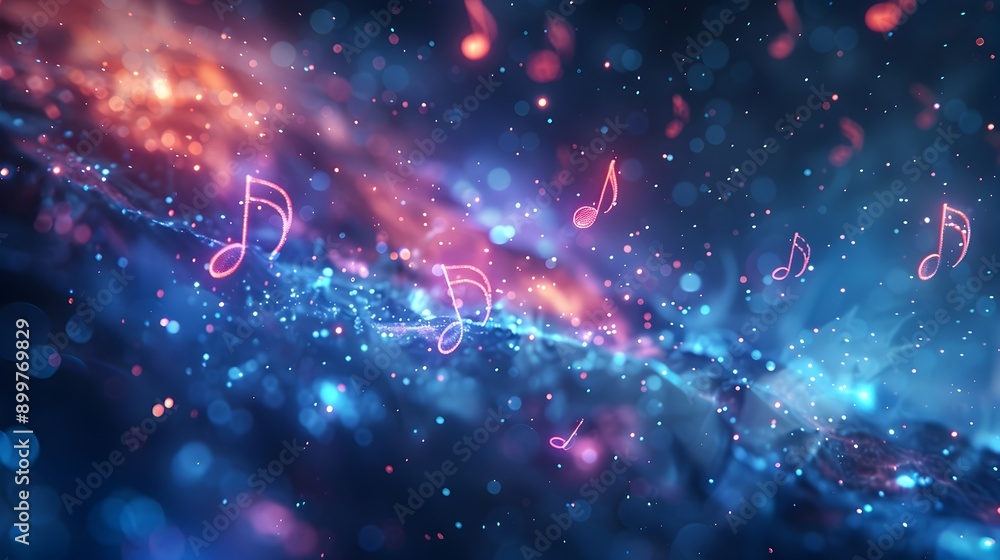 Cosmic Music Notes Floating in a Luminous Celestial Backdrop Cosmic Music Notes Floating in a Luminous Celestial Backdrop