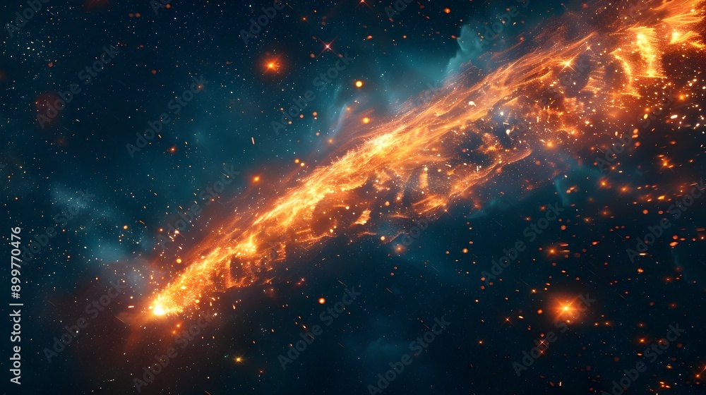 Obraz premium Fiery Comet Streaking Across Starry Night Sky Cosmic Energy