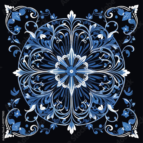 Ornate Blue and White Floral Pattern