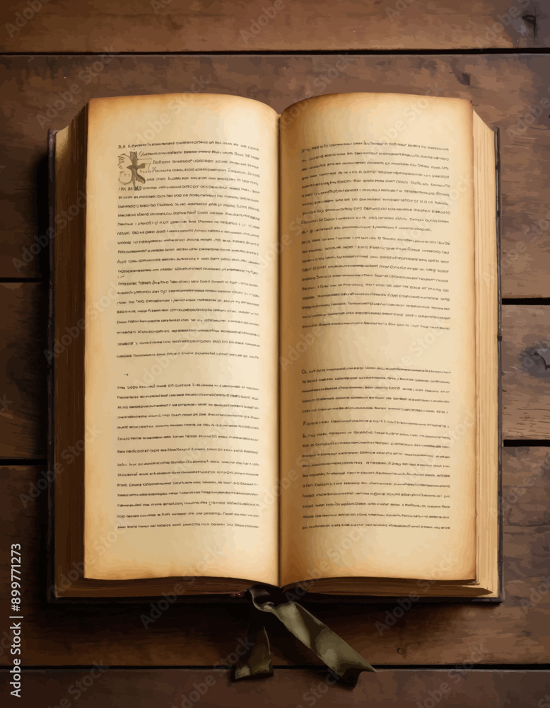 Fototapeta premium Opened Antique Book with Worn Pages and Torn Binding, Vintage Look