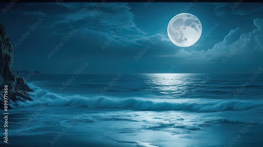 night moonlight over the ocean, clouds and moon, sea, night moonlight over the ocean, clouds and moon, sea,
