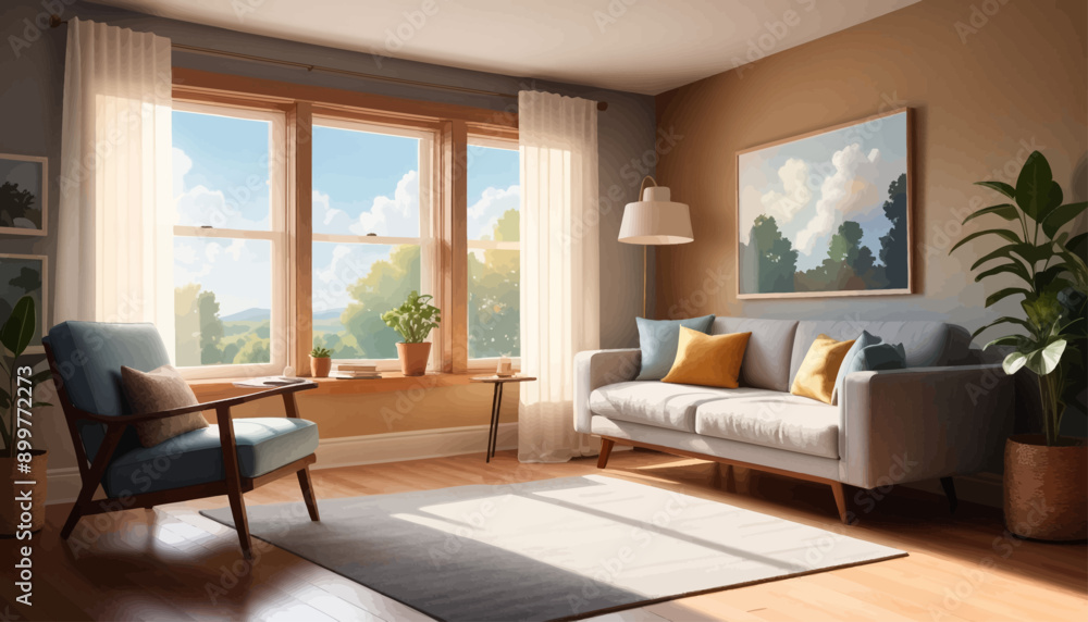 Modern Living Room with Large Windows and Natural Light Modern Living Room with Large Windows and Natural Light