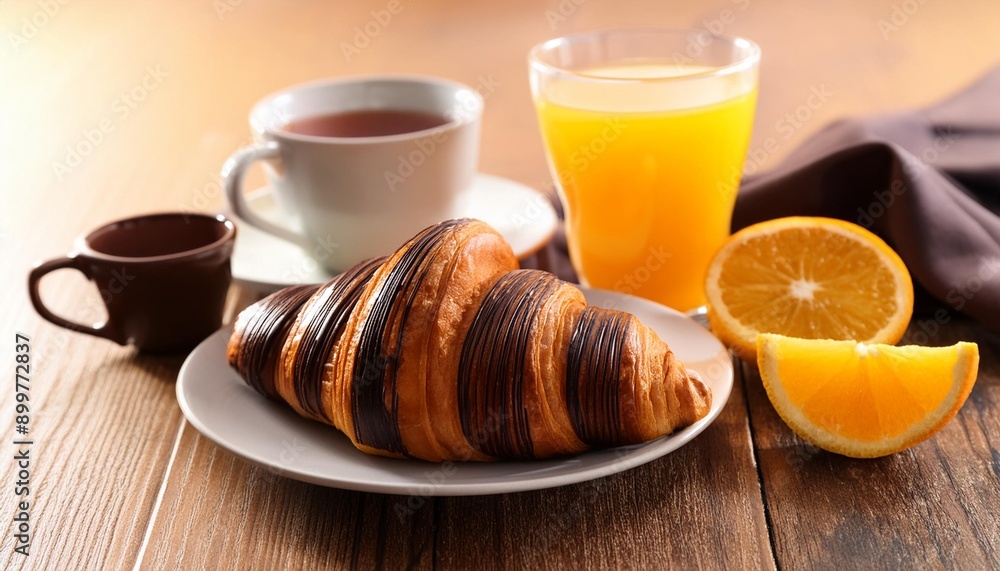 chocolate croissant and juice, AI generated chocolate croissant and juice, AI generated