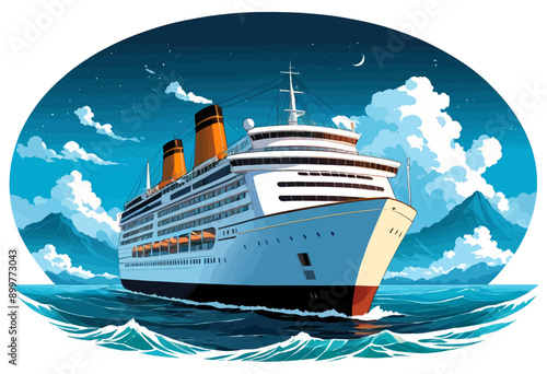 Luxurious Ocean Cruise Ship at Sunset
