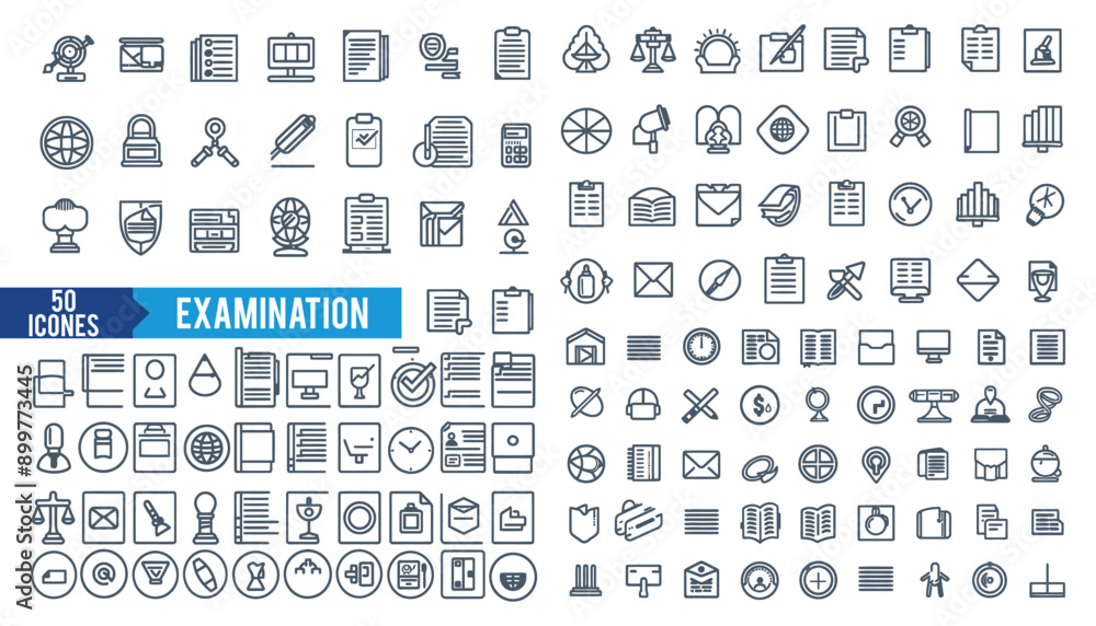 Examination icon collection set.Containing assessment,evaluation,testing,time management,decrease,result,data analysis
analysis,grading,storing,simulation icon. Simple flat vector illustration.
Examination icon collection set.Containing assessment,evaluation,testing,time management,decrease,result,data analysis
analysis,grading,storing,simulation icon. Simple flat vector illustration.