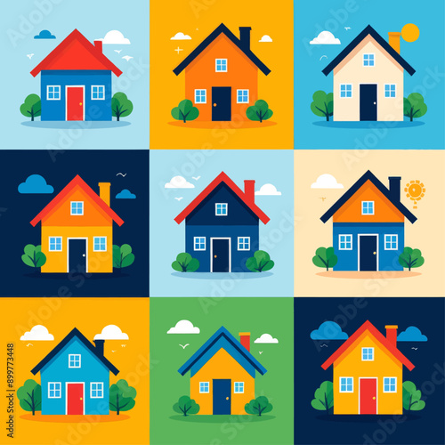 Housing Variety: A Collection of Colorful Homes in Different Styles and Sizes