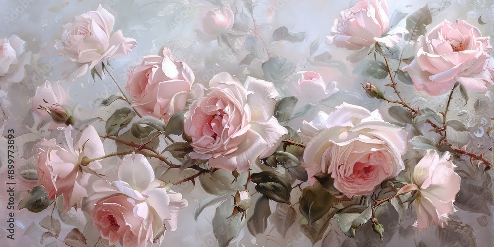 Pale pink rose bush in natural light. AI generation. Pale pink rose bush in natural light. AI generation.
