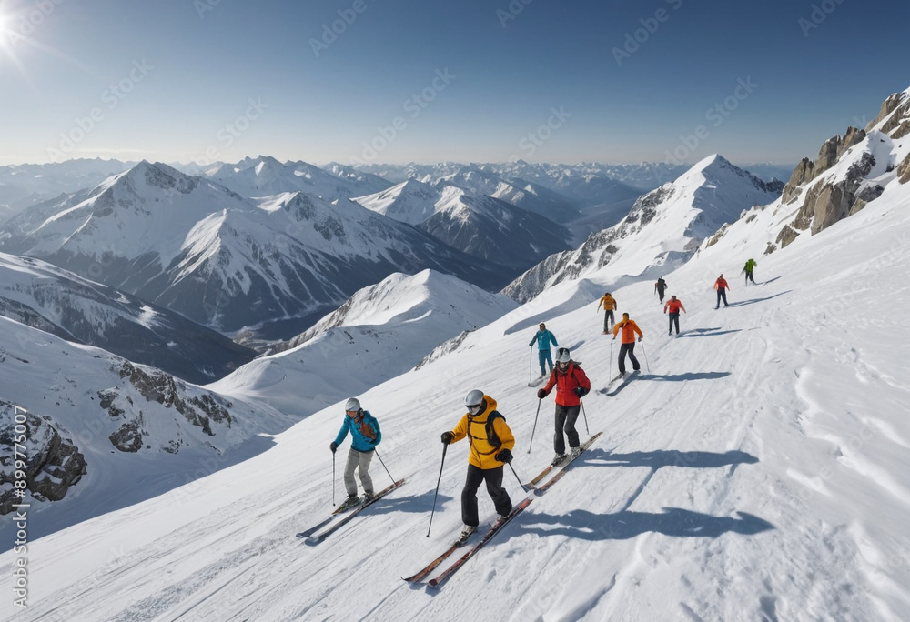 Skiers on a snowy mountain Skiers on a snowy mountain