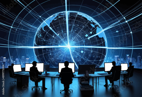 Global Network Hub: A Team of Professionals Working Together in a High-Tech Environment