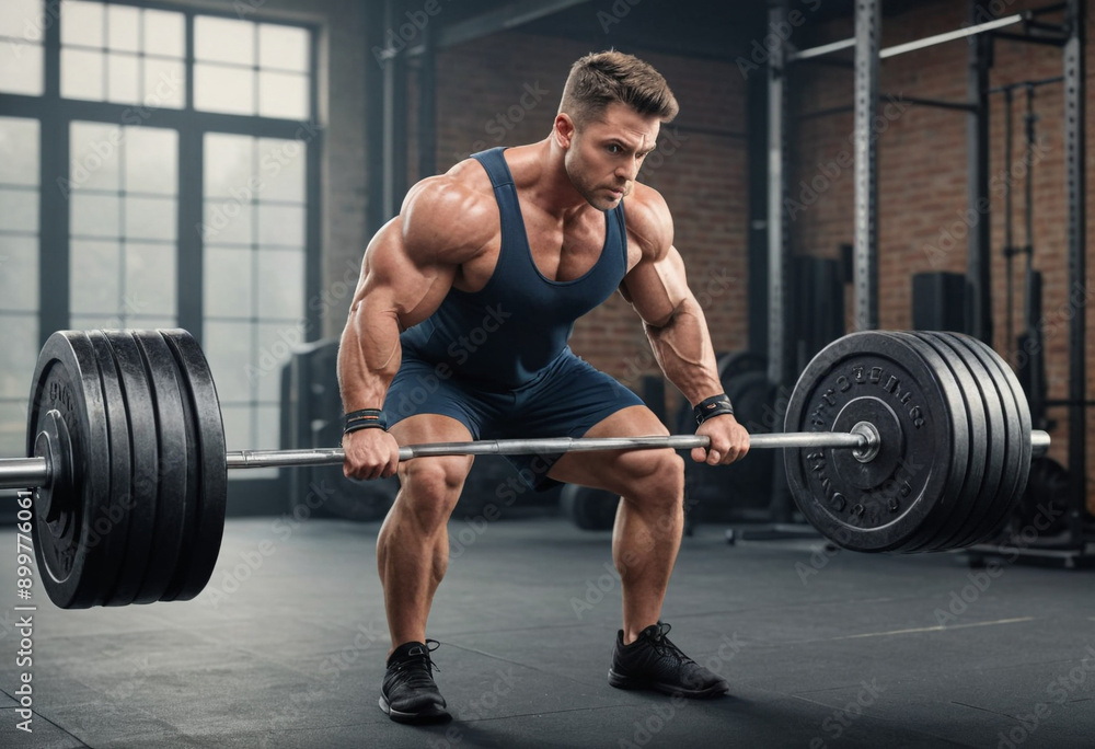 Fototapeta premium Weightlifters lifting barbells 